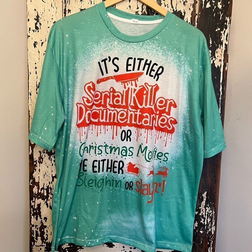 Women’s funny Christmas Serial Killer Documentaries or Christmas movies. XXL.